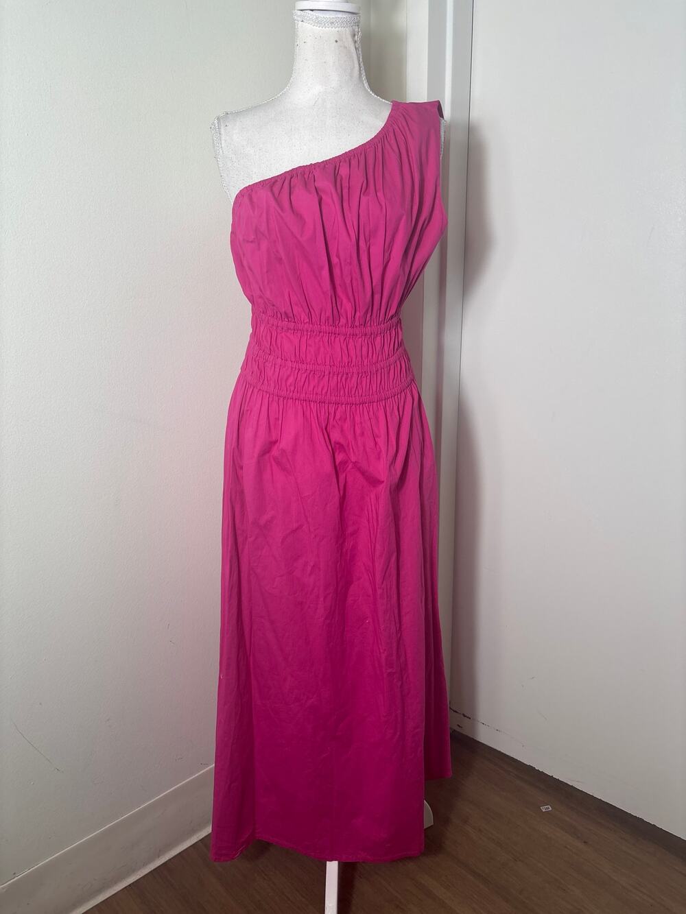 The Lulo Project Hot Pink One Shoulder Cotton Maxi Dress Sz L